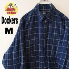 USA古着 DOCKERS ネルシャツ　M ネイビー　ホワイト　チェック