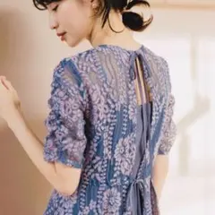 Kaene 配色レースエプロンワンピース 低身長 オケージョン 結婚式 同窓会