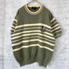 クロコダイル　半袖セーター　コットン　ヴィンテージデザイン　鶯色