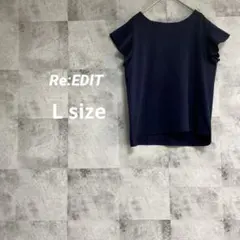 リエディ レディース ひらひら袖 ほぼノースリーブカットソー L ネイビーのサムネイル