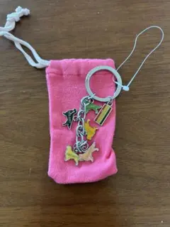 DOG DEPT キーホルダー チャーム ピンク巾着付き