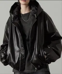 黒 合成皮革 オーバーサイズジャケット