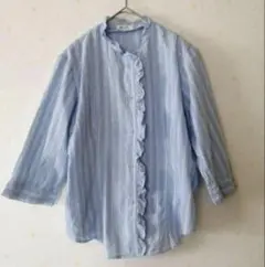 fairygrungeストライプ フリル付き7分袖シャツ