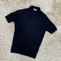 国内正規品 ジョンスメドレー 半袖 コットン ニットポロ 紺 ネイビー L