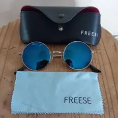 FREESE ブルーレンズ ラウンドサングラス