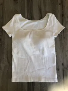 ブラトップホワイトリブ編みTシャツ Mサイズのサムネイル