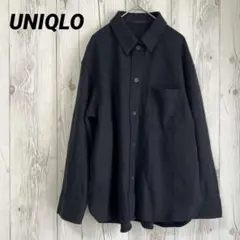【ユニクロ】ブラッシュドジャージーシャツジャケット　ネイビー　厚手　羽織り　M