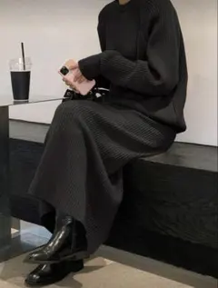 ブラック ニットセットアップ長袖　XLサイズ