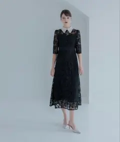 LEJA 花柄レースビジューカラーAラインドレスワンピース