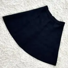 ルスーク ブラック 膝丈二ットフレアスカート 裏地 Mサイズ 秋冬 ウエストゴム