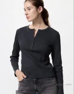 UNIQLO リブヘンリーネック 長袖Tシャツ S