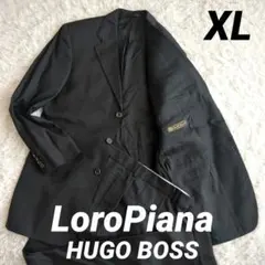 美品 ヒューゴボス×ロロピアーナ セットアップスーツ XL ブラック ストライプ