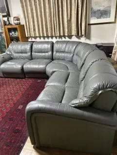 グレー レザー コーナーソファ