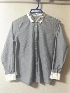 グローバルワーク　ストライプ　ビジュー付シャツ