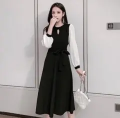 ワンピース シンプル L 韓国 レディース 大人気 通勤 ブラック オフィス