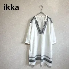 ikka イッカ スキッパー刺繍ブラウス チュニック 七分袖 ホワイト Lのサムネイル