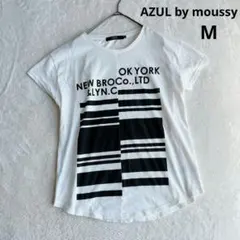 【アズールバイマウジー】半袖カットソー ラウンドTシャツ (M) 白 プリント