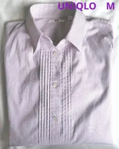 UNIQLO　紫ストライプ　ピンタック　 長袖 M 明日まで値下げ中