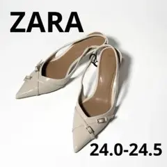 ZARA エナメル スリングバック パンプス ベージュ 38 ポインテッドトゥ