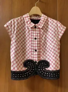 CARVEN ギンガムチェック レース トップス ピンク カルヴェン 36 美品のサムネイル