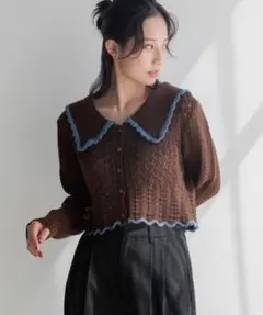 LOWRYS FARM ローリーズファーム BIGカラーレーシーニットLS