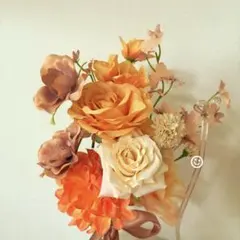 ウェディングブーケ ブートニアセット｜ピンクオレンジ系｜前撮り　和装　春婚