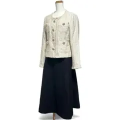 クレイサス　セオリー　ツイードノーカラージャケット　フレアロングスカート　M相当