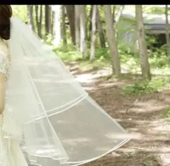【美品】サテンパイピング ウェディングベール ミドル丈 オフホワイト 上品 花嫁