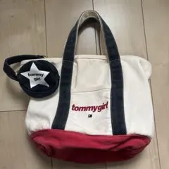 tommygirl トートバッグ アイボリー/レッド ポーチ付き