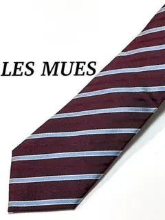 2本目半額 美品 LES MUES バーガンディ ストライプ ネクタイ シルク