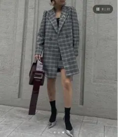 PUFF CHECK JACKET WITH SKIRT PANTS - メルカリ