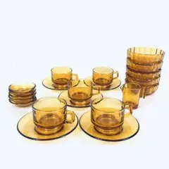 【昭和レトロ】アンバー　琥珀色　ガラス食器　カップ＆ソーサー　等　まとめ　セット