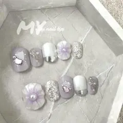 【No.37】成人式　卒業式　ぷっくりフラワー　ネイルチップ