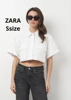 ZARA レディース半袖クロップドシャツ　ホワイトSサイズ　ザラ
