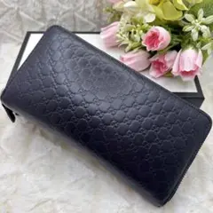 美品✨グッチ　GUCC マイクロシマレザー　GG柄　ネイビー　折り財布　紺