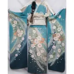 ◆振袖単品161.5cm◆ヴィンテージ正絹水色成人式前撮り辻が花柄撮影M17Z ◇振袖単品161.5cm◇ヴィンテージ正絹水色成人式前撮り辻が花柄撮影
