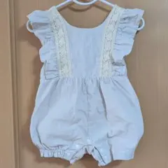 コトリ ストライプ フリル袖 バックリボンロンパース 80