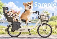 コーギーと自転車 幻想デジタルアート ポストカード