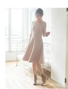 toccocloset ペチコート付きフラワーパールビジュー装飾ニットワンピース