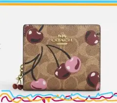 再入荷コーチ 二つ折財布 ★COACHチェリー★ スモール さくらんぼ柄ジップ