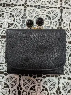 ペルケアクリル玉 ブラックレザー 三つ折り財布