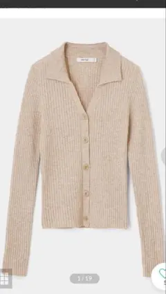 MOUSSY リブポロカーディガン ベージュ