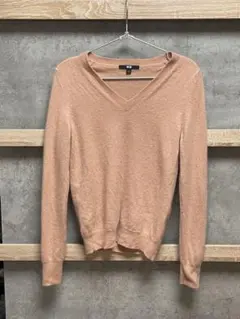 UNIQLO カシミヤ100%Vネック セーター くすみピンク Sサイズ