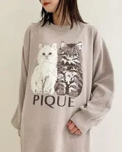 ジェラートピケ ルームウェア ツインキャットジャガードワンピース(ベージュ)