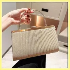 2wayパーティバッグ ハンドバッグショルダー がま口プリーツ 結婚式上品 金