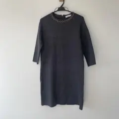 お値下げ！ZARA グレー 七分袖 ひざ丈ワンピース21日削除