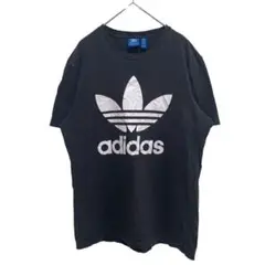 アディダス ビックロゴ Tシャツ 半袖 ブラック 古着 ストリート ゆったり L