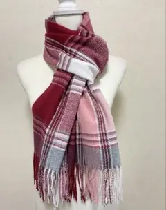 100%パシュミナカシミヤ 大判ストール／チェック柄/ら軽量•あたたかいマフラー