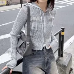 INGNI プレーディングジップニットパーカー　グレー