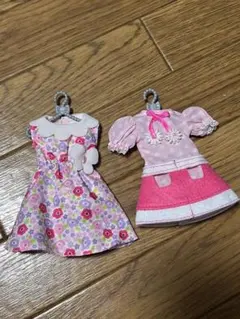 リカちゃん 着せ替え用 花柄ワンピース 水玉切替えワンピース ハンガー付き